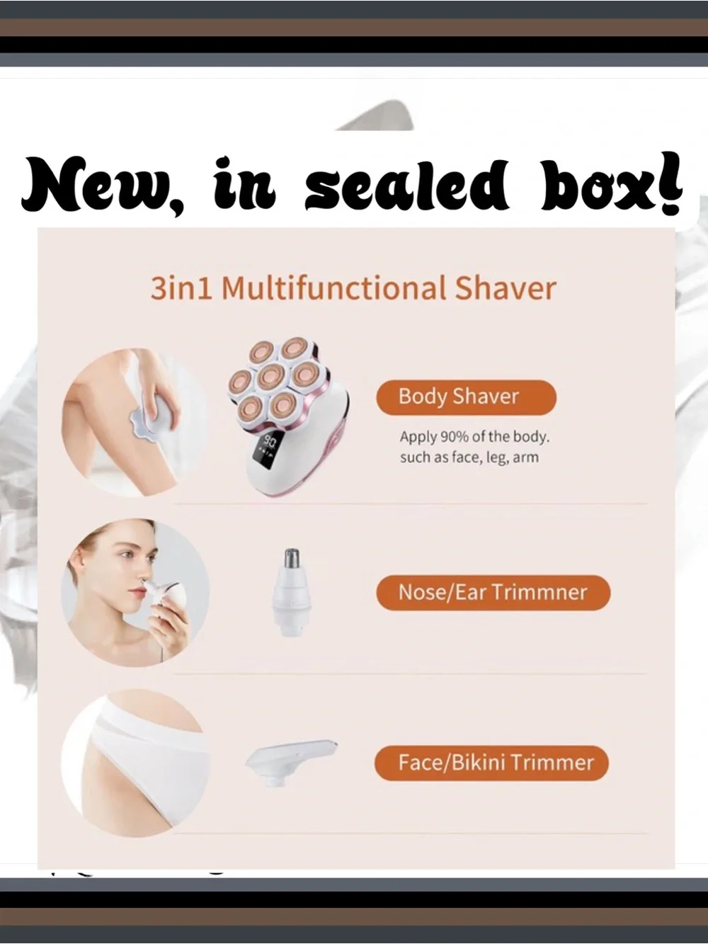 Women's Wet/Dry 7-Head Electric Shaver & Bikini Trimmer - White & Pink NIB*FGWP!